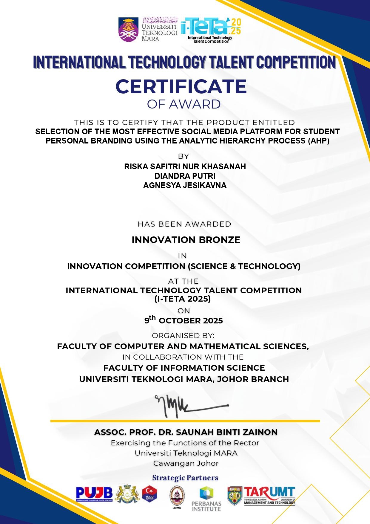INTERNATIONAL TECHNOLOGY TALENT COMPETITION (I-TETA 2025)