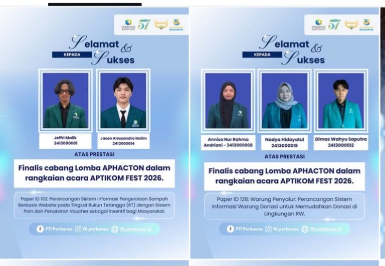 Kembangkan Inovasi Digital untuk Komunitas, 2 Tim Fakultas Teknologi Informasi (FTI) Perbanas Tembus Final APHACTON APTIKOM FEST 2026